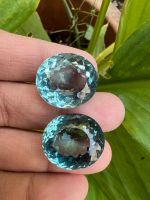 Aquamarine 2 pieces 20carats Synthetic 20x17- มม 2 เม็ด 20 carats กะรัต อะความารีน พลอย CULTURE QUARTZ สี (Swiss AQUAMARINE)