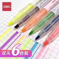 Deli ปากกาเน้นข้อความปากกามาร์กเกอร์เรืองแสงสองหัว6สีไม่มีกลิ่นสำหรับนักเรียนปากกามาร์กเกอร์แบบหนาหลากสีเน้นสะดุดตาปากกาสีฟรุ๊ตตี้หลากสีสำหรับใช้ในสำนักงาน