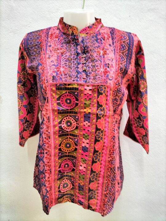 เสื้อเนปาลลายดอกสีสดใสของแท้100-ใส่เย็นสบายคุ้มทนทาน