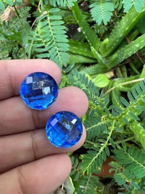 บลูโทพาสย BLUE TOPAZ CULTURE STONE พลอย100% LAB MADE กะรัต 14x14 มิลลิเมตร..(1 เม็ด) MM รูปไข่ สะอาดตา  21 กะรัต