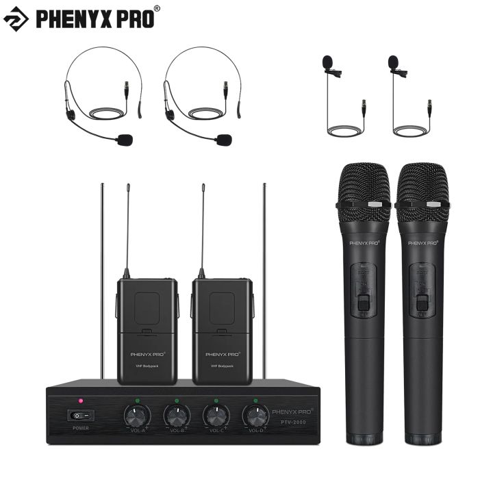 Phenyx Pro VHF Wireless Microphone System 4-Channel Wireless Microphone ...