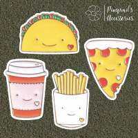 ʕ •ᴥ•ʔ ✿ พร้อมส่ง : เข็มกลัดเซ็ทกาแฟ,ทาโก้,พิซซ่าและเฟรนฟรายซ์ | Coffee,Taco,Pizza&amp;French Fries Enamel Brooch Pin Set.