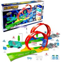 EJECTION TRUCK 360 ํ TURN DIY ASSEMBLE รางรถแข่ง Hot wheels รางรถแข่ง รถตีลังการางคู่ พร้อมรถ 4 คัน รุ่นใหม่