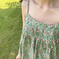 TRAVEL RECIPE Soft baby pink floral with dark green foliage dress