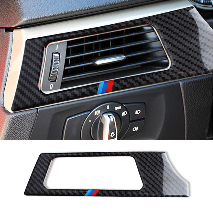 Sticker For BMW Carbon Fiber Car Left Air Conditioner Outlet Panel Frame  Trim Cover Sticker For BMW E90 E92 E93 2005-12 Auto Interior Accessories
