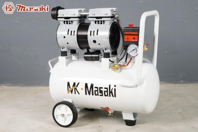 Masaki ปั๊มลม 30ลิตร อ่อยฟรี เสียงเงียบทนทาน กำลังไฟ 1100W แรงดันลม 8bar ระบบออยฟรี ไม่ต้องเติมน้ำมัน