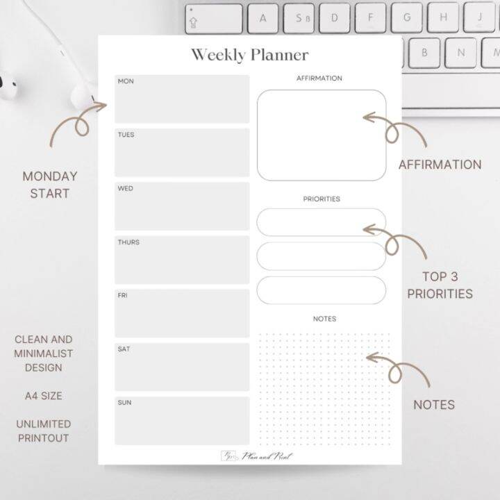 Undated. Digital Planner. Minimalist Design. Weekly Planner. Week at a ...