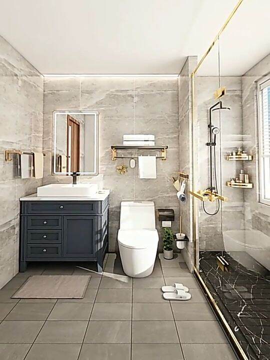 MEIDOO Black Gold Bathroom Storage Towel Rack Cosmetic Rack Waterproof