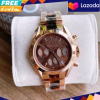 นาฬิกาข้อมือผู้หญิง Michael Kors Bradshaw Chronograph Brown Dial Rose Gold-tone and Tortoiseshell Acetate Ladies Watch MK5944  Size 36 mm