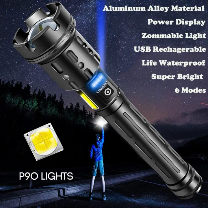 Flashlight XHP90 Super Bright 4 Core Torch Light High Power Led