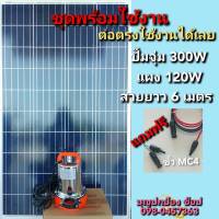 ปั๊มน้ำโซล่าเซลล์พร้อมแผงโซล่าเซลล์โพลี 120W ปั๊มDC 300W สายไฟยาว 6 เมตร ต่อตรงใช้งานได้ทันที