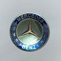 BENZ เบนซ์ ป้าย โลโก้ ฝากระโปรง ดุมล้อ แป้นแตร  6.4 cm logo badge ฟ้า  silver blue white อะลูมเนียม โลหะ