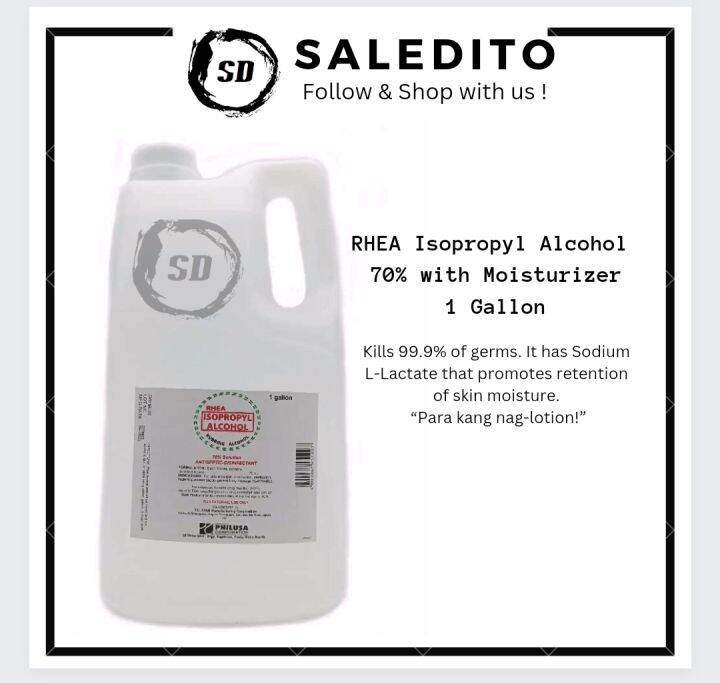 Rhea Isopropyl Alcohol 70% Sol. 1 Gallon [Antiseptic-Disinfectant ...