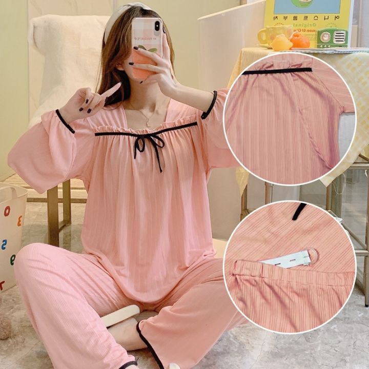 Trang Phục Ở Cữ Quần Áo Cho Bà Bầu Cỡ Lớn Cotton Xuân Thu Bộ Đồ