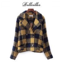 โค้ทสั้น กันหนาวทรง peacoat ลายตาราง โค้ทวูล แบรนด์ ❄️BELLVILLES❄️ (WY1046)