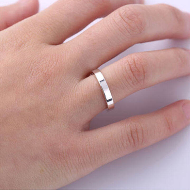 999 Pure Silver Couple Ring Female Ins Fashionable Outer Flat Inner Arc
