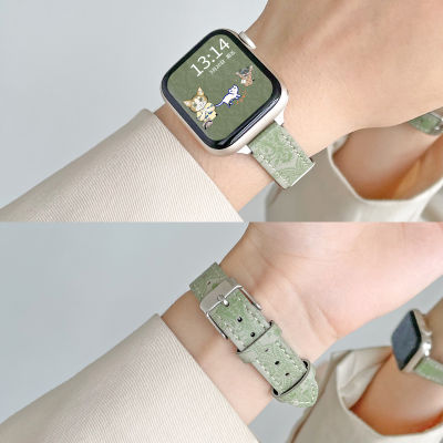 สายนาฬิกาเหมาะสำหรับ Apple iwatch8/7/6 /se สายนาฬิกา applewatch ฤดูร้อนสายนาฬิกาหนังแท้ไอเดียสร้างสรรค์สไตล์ชาแนลสำหรับผู้ชายและผู้หญิงสำหรับ S8/S7/S6/S5 iphonewatch SE2