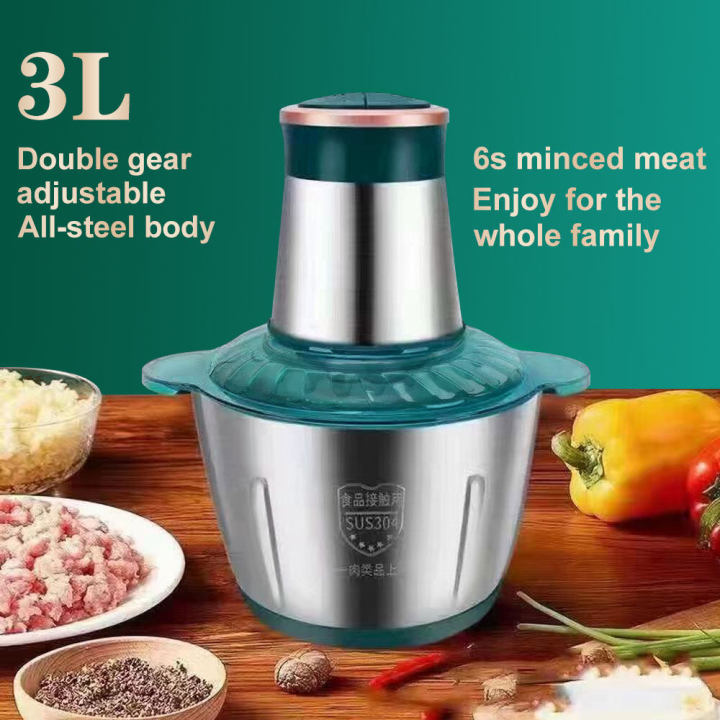 Powerful 3L Electric Food Processor with 2-Speed Adjustment, 4 Bi-Level 304  Stainless Steel Blades, and Meat Grinder - Ideal for Chopping, Grinding, a