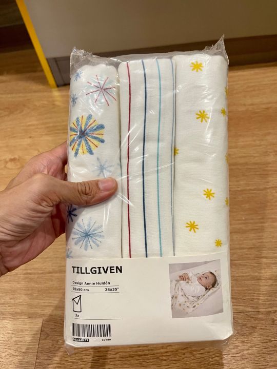 ikea-tillgiven-cotton-100-ผ้าอ้อม-ผ้าซับน้ำลาย-ผ้าห่อตัวเด็ก-ผ้าอ้อมเด็กแรกเกิด-อิเกียแท้-อ่านก่อนซื้อ-3-ชิ้น-70-90-cm