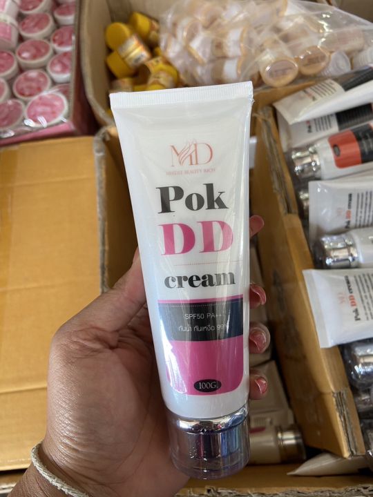 pok-dd-cream-หลอดสีชมพู-พร้อมส่ง-พอกดี-พอกดีดีครีม-กันแดดพอกดีเปลี่ยนผิวขาว-100-g