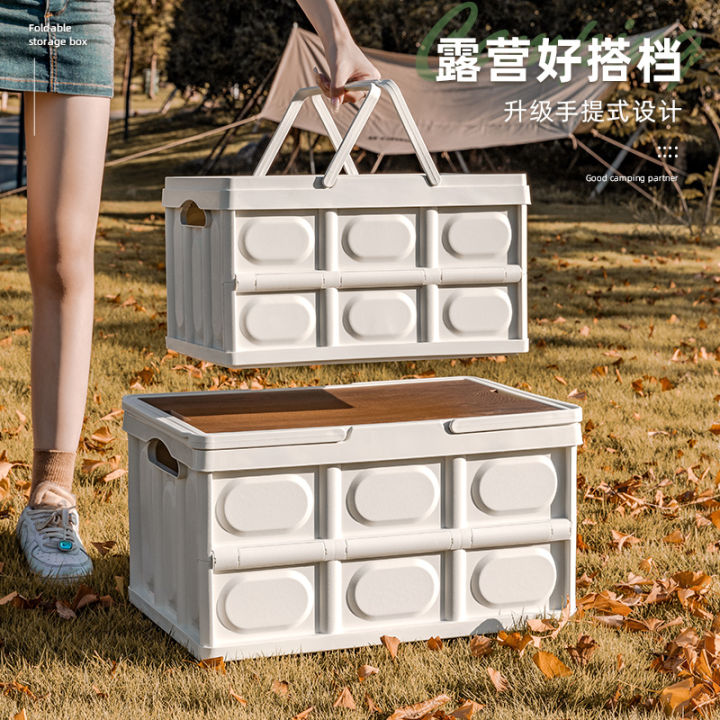Outdoor Camping Storage Box Folding Box Camping Wooden Lid Storage