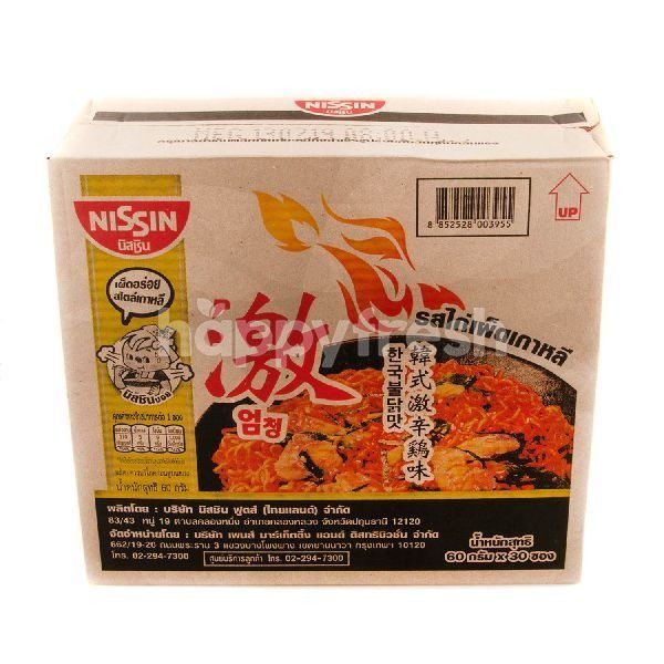 NISSIN Instant Noodles Korean Hot Chili Chicken Flavor 60 g. Pack 30.นิสชิน บะหมี่กิ่งสำเร็จรูป รสไก่เผ็ดเกาหลี 60 ก. แพ
