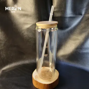 Hourglass Glass Cup with Straw