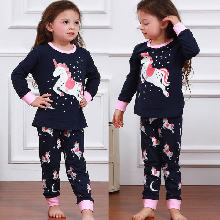 Pajamas for Kids Unicorn Terno Girls Stars Pink Cute Cartoon Sleepwear ...