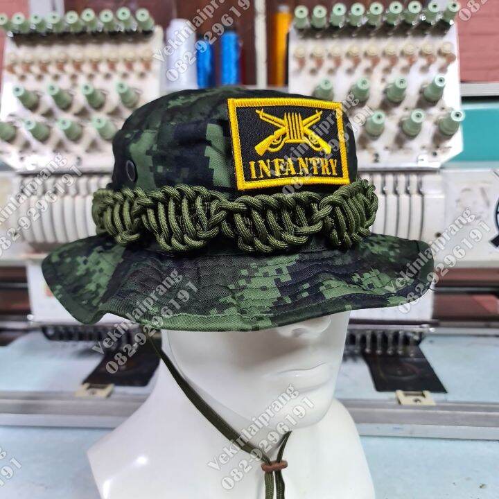 หมวกปีกสั้นลายพรางดิจิตอลใหม่-ทบ-ถักสายลายพาราคอต-nbsp-อาร์มทหารราบinfantry-ถักเชือกแบบเกลียวสีเขียว-ขนาดฟรีไซร์รอบหัว58cm