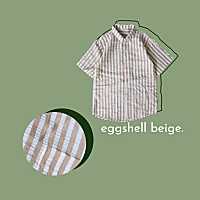 เสื้อเชิ้ตแขนสั้น สี Beige ลายทางตรง รุ่น Eggshell