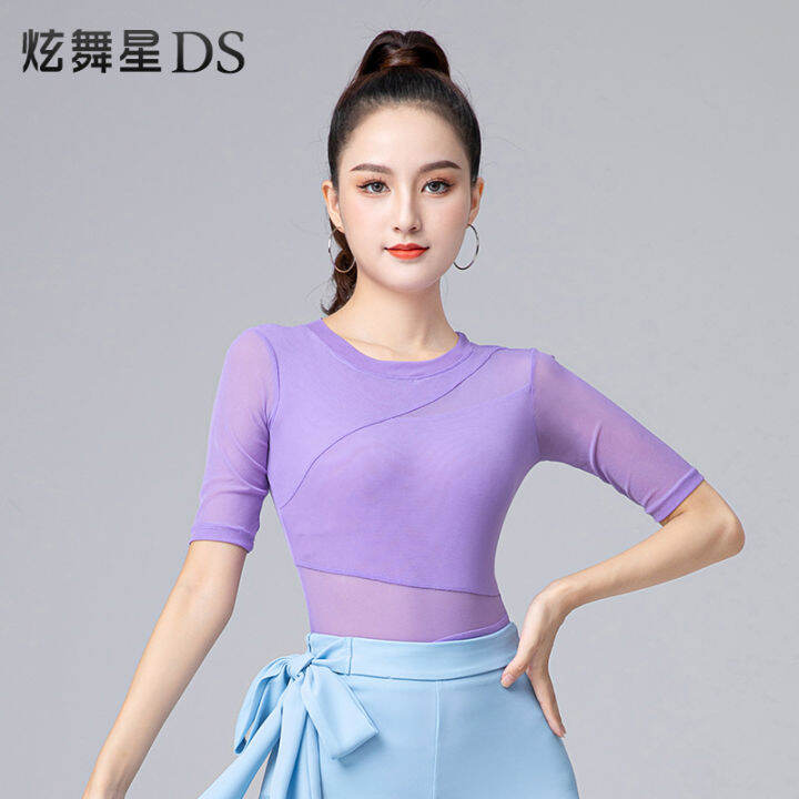 2021new Latin Dance Clothes MidSleeve Fashion Dance Top OnePiece