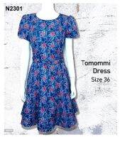 Tomommi dress ทรงบาน เนื้อผ้า Cotton Spandex สีน้ำเงิน สำหรับทำงาน/ออกงาน