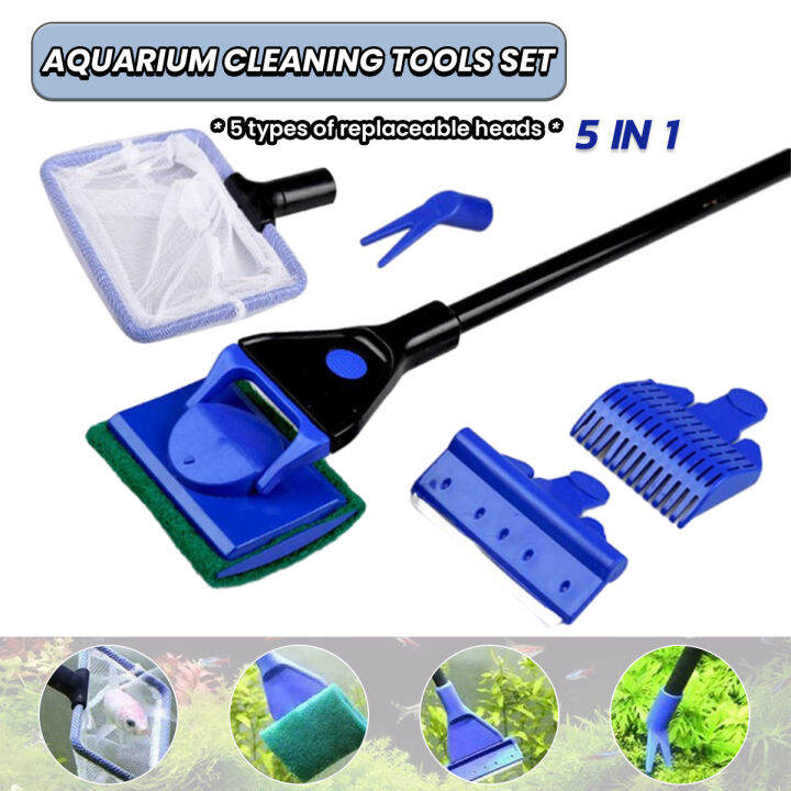 YoPo 5 In 1 Fish Tank Cleaning Kit Algae Scraper, Fish Net, Sponge ...