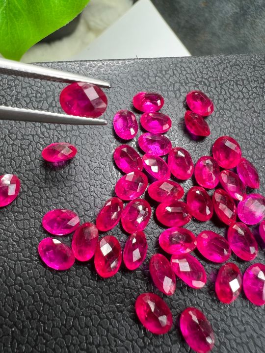 ruby-1-pieces-เม็ด-9x7-mm-มิล-พลอย-lab-made-ทับทิม-ของเทียม-สีแดง-ruby-synthetic-oval-shape