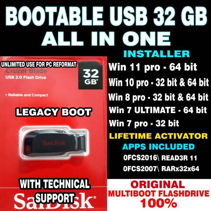 BOOTABLE USB WIN 7,8,10,11 WITH APPS ALL IN ONE Lazada PH
