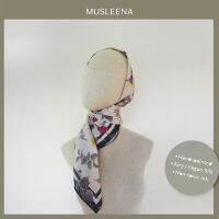 [MUSLEENA] SIAMESE BACKYARD SCARF . GREY CREAM +4 More Colours . ผ้าพันคอ ผ้าคลุมผมสีครีมอมเทาอลายดอกไม้ ลวดลายวาดมือก่อนพิมพ์แบบปลอดสาร บรรจุในกล่องแข็งพิมพ์ทอง