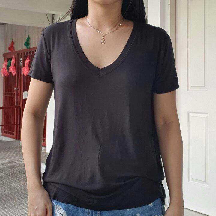 MANGO Basic VNeck Flowy Loose TShirt Lazada PH