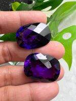 AMETHYST  Quartz  premium  CUSHION OVAL  พลอย ควอตซ์ 25X19 (2pcs) ,มิลลิเมตร.  (2 เม็ด) MM หนักรวม 63 กะรัตCushion