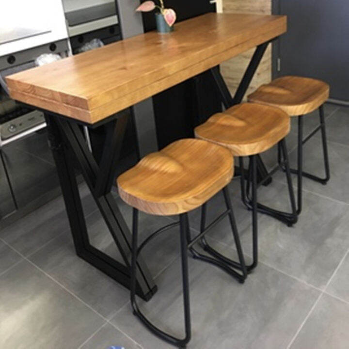Qingke Industrial Style Ironwork Solid Wood Household Bar Stool Modern