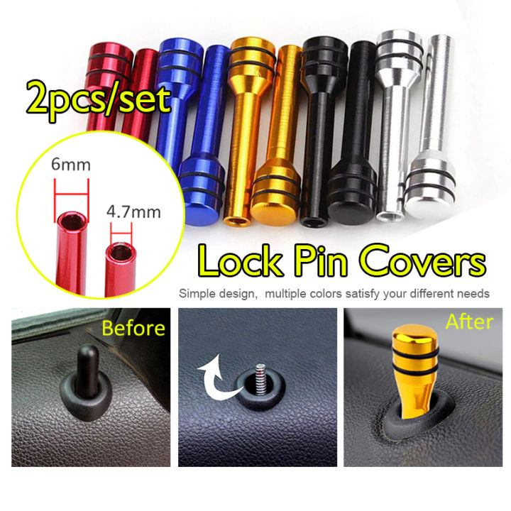 2pcs Universal Interior Door Lock Pin Cover Car Truck Interior Door Lock  Aluminum Alloy Lock Knob Lift Covers