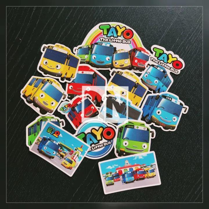 isi 14pcs stiker tayo sticker glossy karakter tayo bus gambar kartun