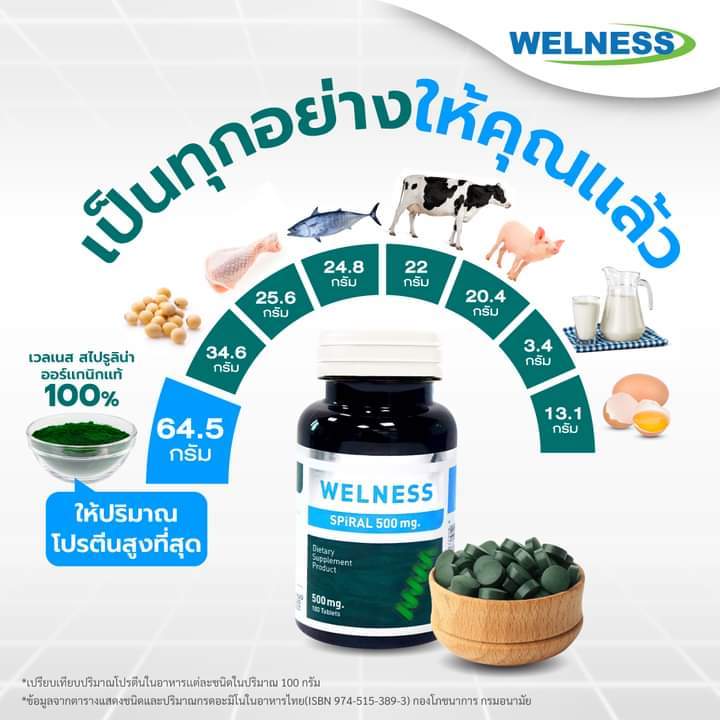 wellness-สาหร่ายสไรูลิน่าเพื่อสุขภาพจำนวน100เม็ด