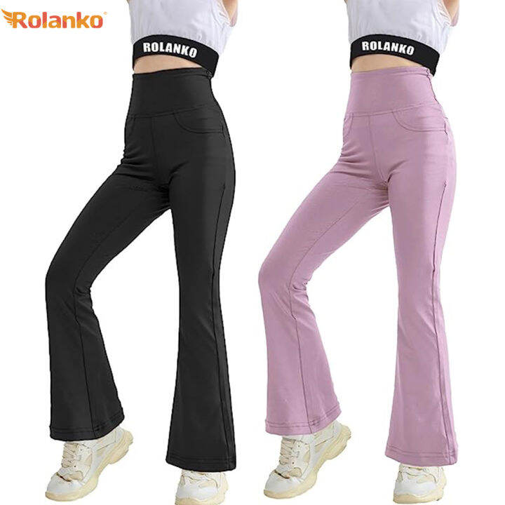 Rolanko Girls Flare Leggings Yoga Pants With Pockets Stretch Kids Bell  Bottoms Wide Leg Dance Pants 4-14 Years | Lazada Ph