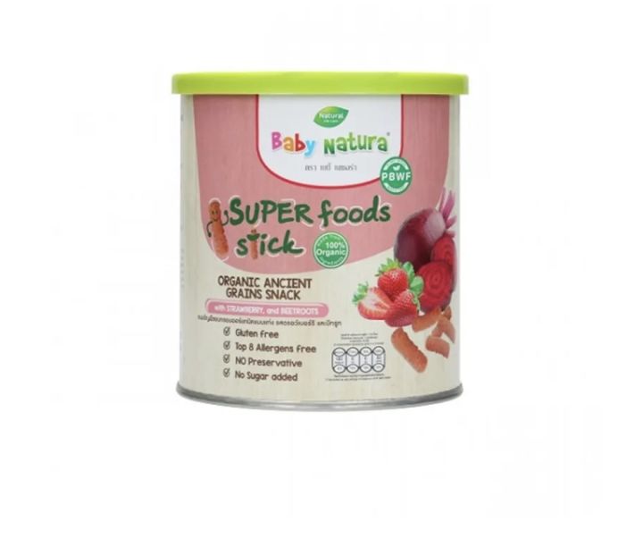 Baby Natura Super Foods Stick Organic Ancient Grains Snacks 42 g พืชอบกรอบสตอเบอร์และบีทรูทอบกรอบ
