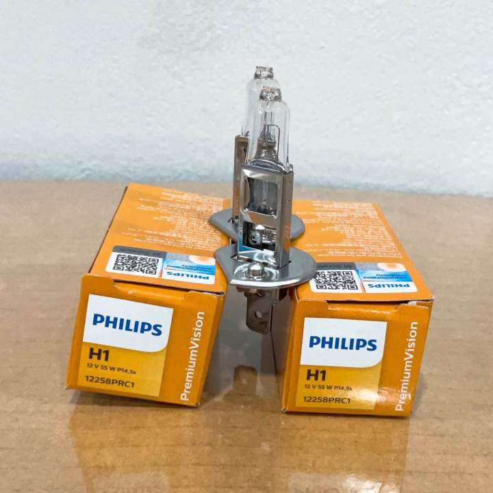 หลอดไฟหน้า-รถยนต์-philips-h1-30-12v-55w-p14-5s-12258prc1-premiumvision-ประกัน-2เดือน