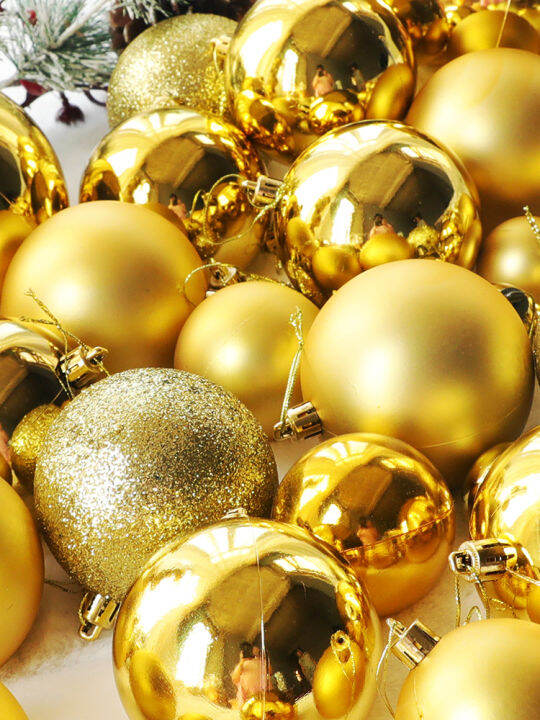 6/12/24 Pcs Set Gold Red Metallic Plastic Ball Xmas Balls Set Ornament