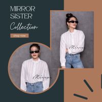 ?ป้าย Mirrorsister​ 30205.4 เสื้อเชิ้ตคอปีนสีขาวงานปักทั้งตัว ปักลายวางผ้าลายทาง