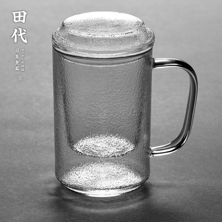 Heatable Hammer Pattern with Handle Tea Cup Glass Filter ThreePiece Set Tea Brewing Cup Tea