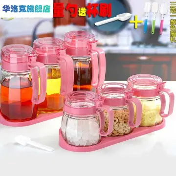 Glass Spice Box Spoon Lid Integrated Spice Jar Combination Seasoning Jar  Kitchen Supplies Salt Shaker Oil