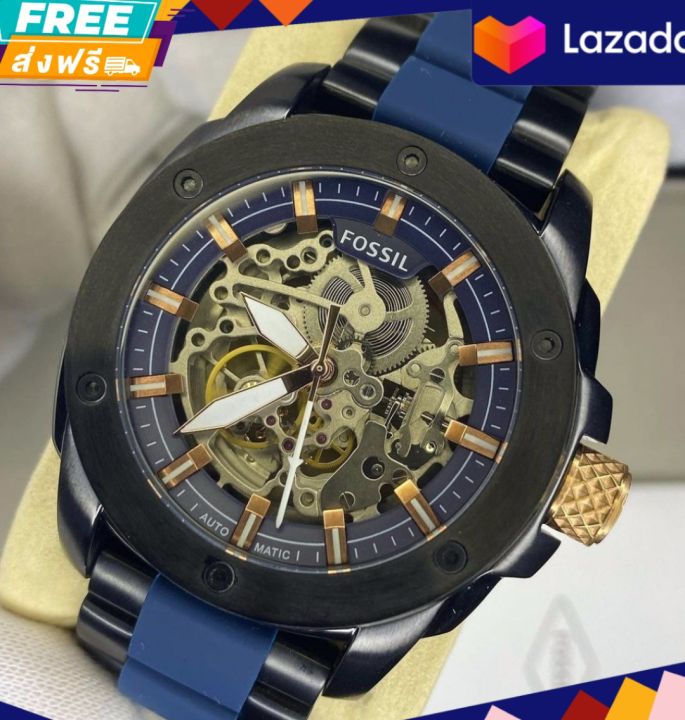 นาฬิกาข้อมือผู้ชาย-fossil-me3133-two-tone-plated-modern-machine-automatic